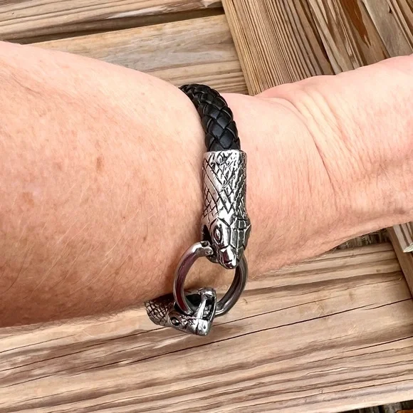 Python Braided Leather Rope Cuff! NEW! - Picture 4 of 16